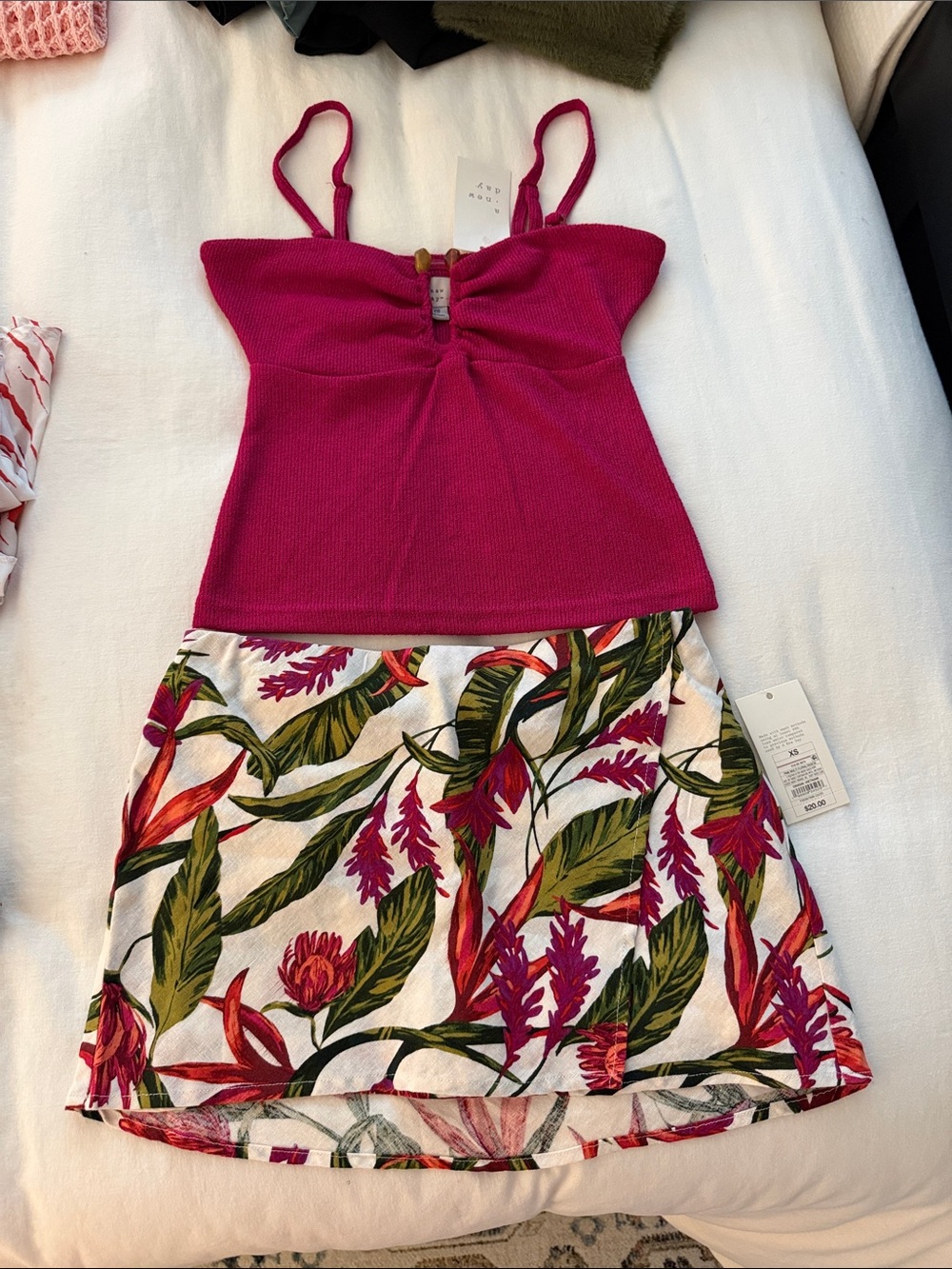 Target Fuchsia Knit Cami with Tropical Floral Skirt Set